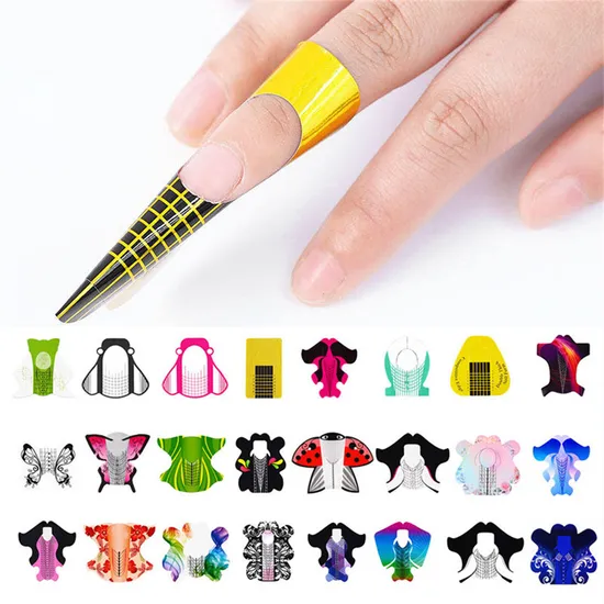 Custom Logo 500PCS a Rolls UV Gel Extension Nail Form Tips for Professional Salon Nail Tool Nail Beauty Finger Nail Forms 