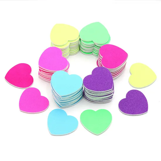Mini Heart Shaped Nails Art Manicure Supplies Tool Hotel Colorful Diamond Sandpaper Nail File Buffer 