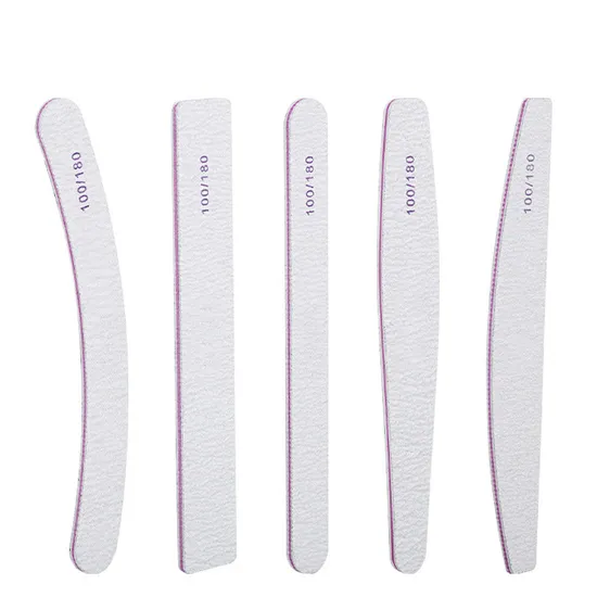 100/180 Grit Acrylic Natural Fingernail Reusable Double Sided Half Moon Coarse Nail Files with Emery Board 