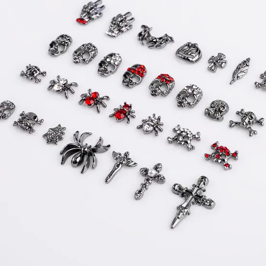 Holloween DIY Nail Art Vintage Punk Cross Spider Skull Nail Decorations for Acrylic Nails 3D 