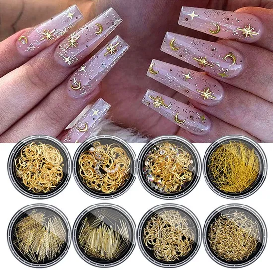 Wholesale Nail Art New Star and Moon Decoration Rivets Mixed Set Metal Copper Piece Round Nail Diamond Nail Decoration 